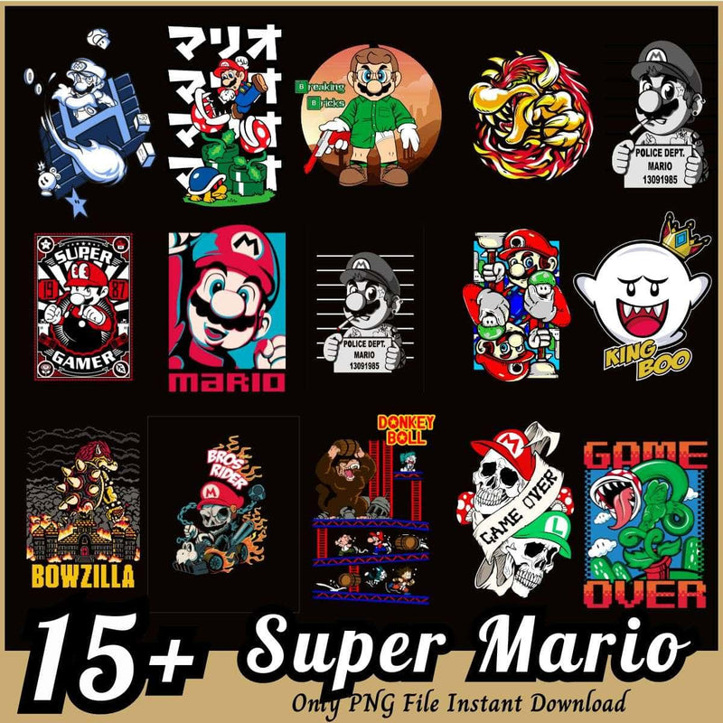 Super Mario Bundle PNG 15+ Mario Head PNG Instant Download