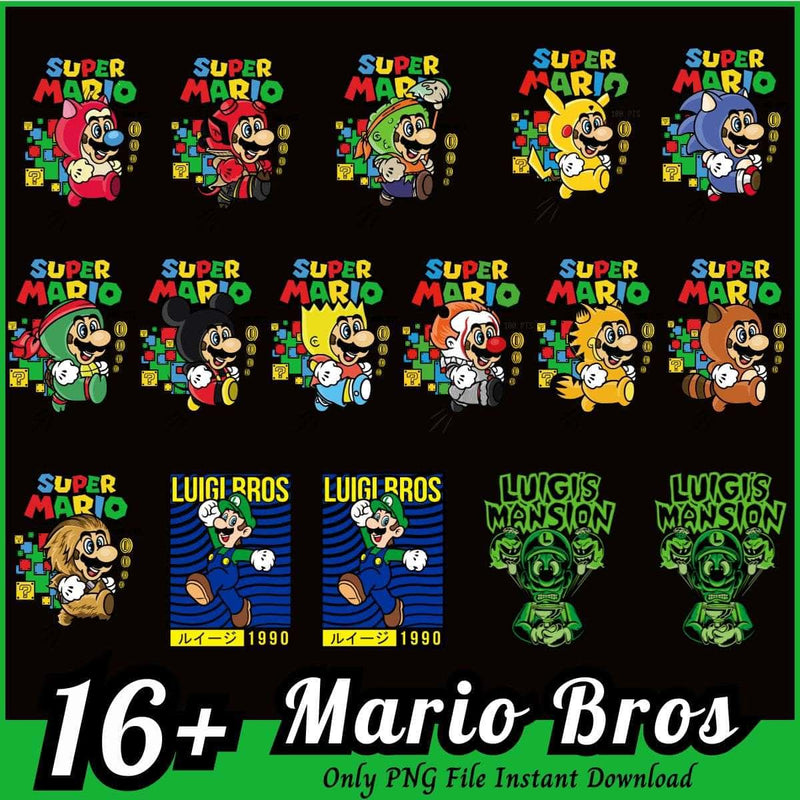 Mario Bros Bundle PNG 16+Super Mario PNG Instant Download