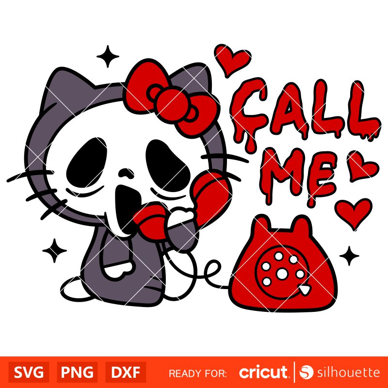 Call Me Scream Hello Kitty Svg, Ghost face Svg, Halloween Svg, Kawaii Svg, Cricut, Silhouette Vector Cut File