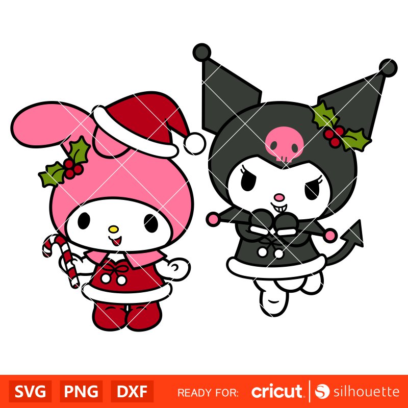 Christmas My Melody &amp; Kuromi Bundle Svg, Christmas Svg, Disney Christmas Svg, Hello Kitty Svg, Cricut, Silhouette Vector Cut File