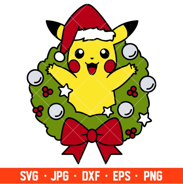 Christmas Pikachu Wreath Svg, Christmas Svg, Merry Christmas Svg, Pokemon Svg, Cricut, Silhouette Vector Cut File