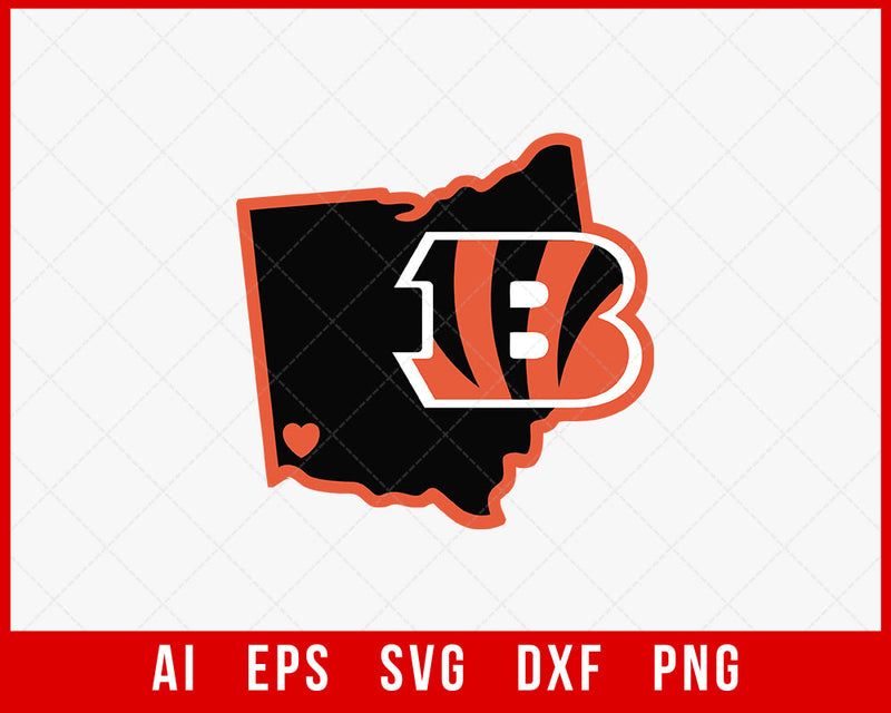 Cincinnati Bengals Silhouette Ohio State Map Clipart NFL SVG Cut File for Cricut Digital Download
