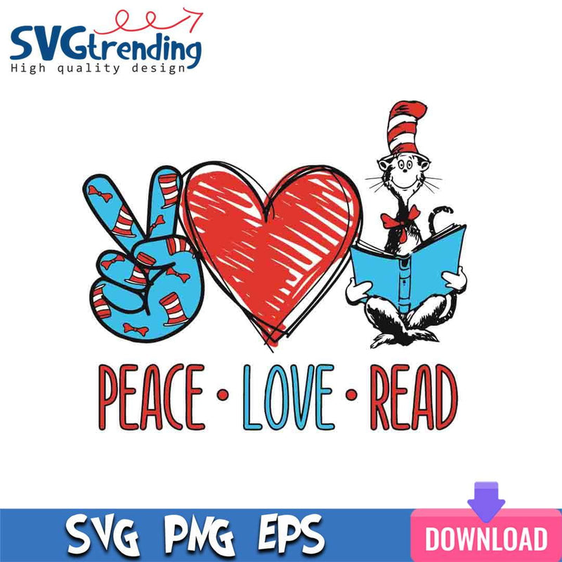 Peace Love Read SVG EPS PNG Files For Cricut Instant Download