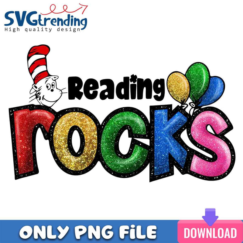 Glitter Reading Rocks PNG DR. Seuss Book PNG Instant Download