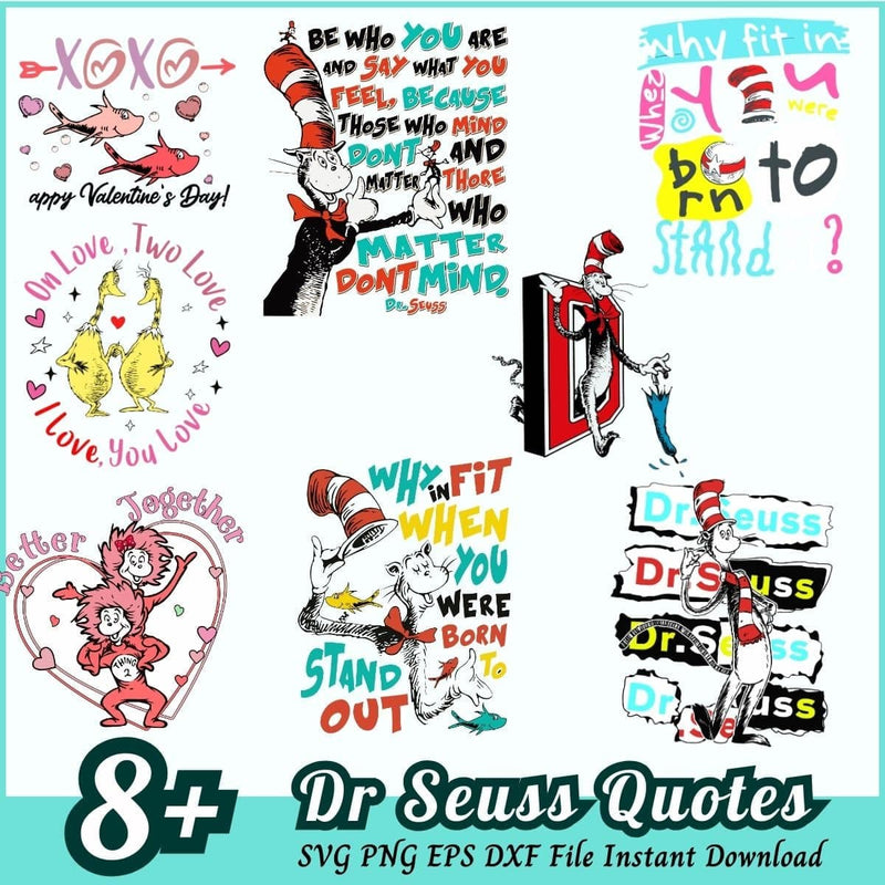 Dr Seuss Quote Bundle SVG 8+ Dr Seuss Week SVG PNG EPS DXF Instant Download