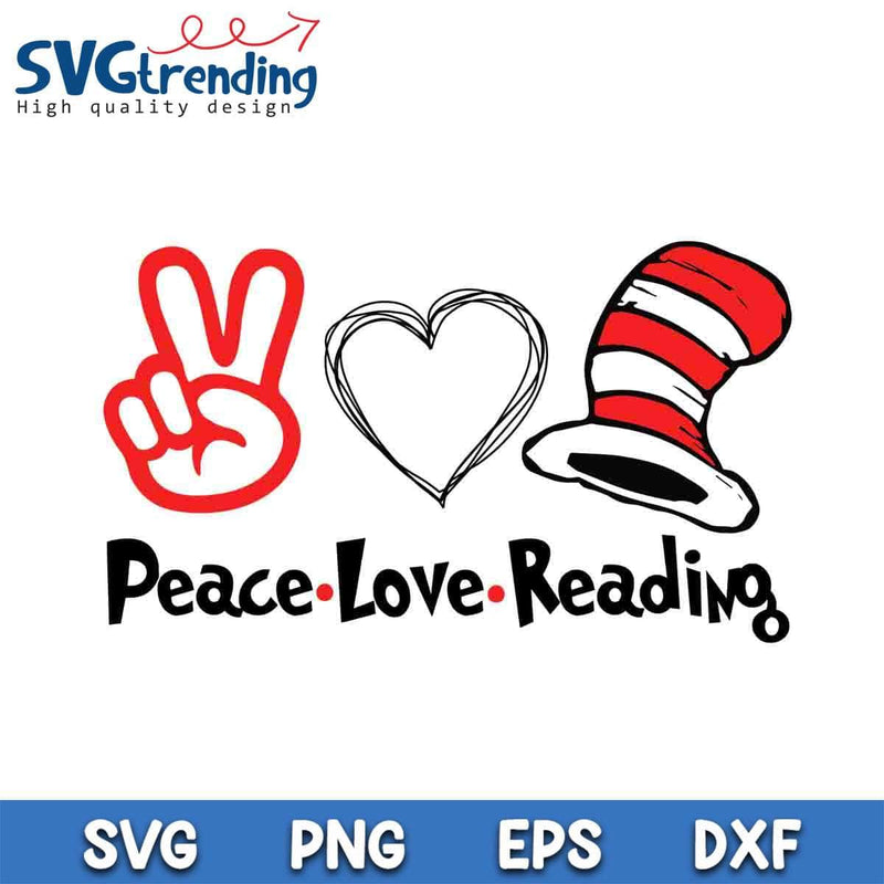 Peace Love Reading SVG EPS DXF PNG Files For Cricut Instant Download