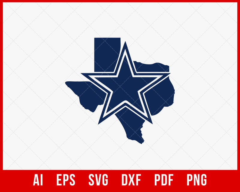 Texas State Map Cowboys Football Logo SVG Cut File for Cricut Digital Download