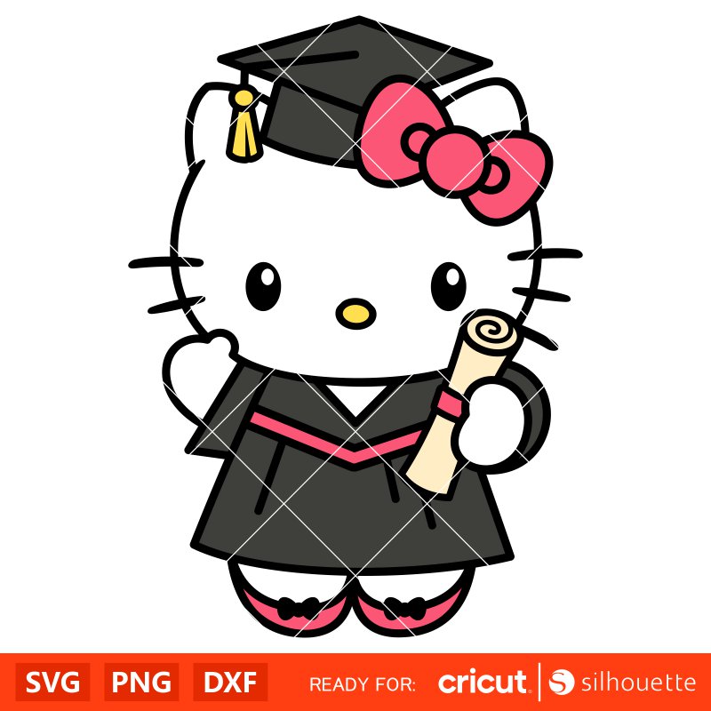 Graduate Hello Kitty Svg, Senior Svg, School Svg, Kawaii Svg, Cricut, Silhouette Vector Cut File