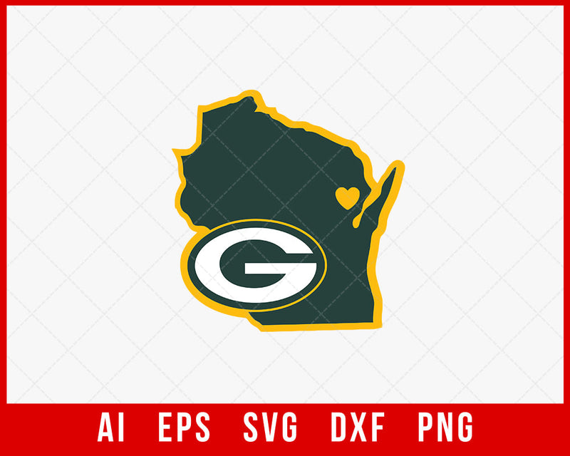 Green Bay Packers Wisconsin State Map NFL SVG Cut File for Cricut Digital Download