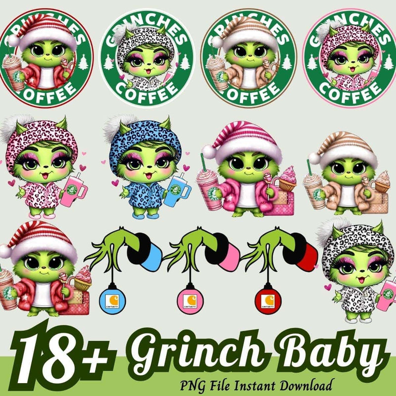 Grinch Baby Bundle PNG 18+ Adorable Grinch Bougie PNG Instant Download