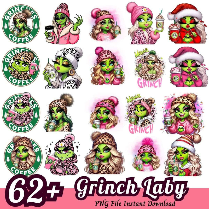 Grinch Boujee Lady Bundle PNG 62+ Trending Grinch PNG Instant Download