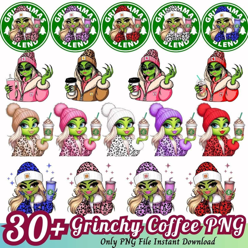 Grinchy Coffee Bundle PNG 30+ Christmas Coffee PNG Instant Download