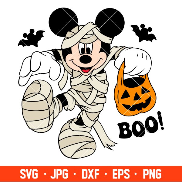 Halloween Mickey Boo Svg, Halloween Mummy Svg, Spooky Season Svg, Trick or Treat Svg, Cricut, Silhouette Vector Cut File