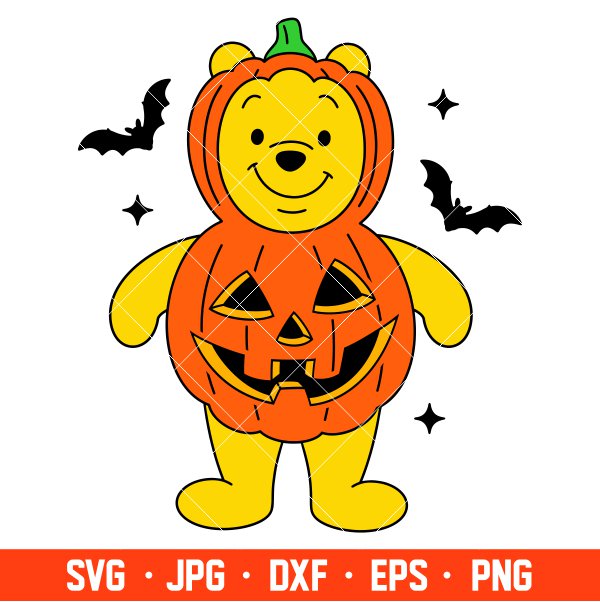 Halloween Pooh Bear Svg, Halloween Svg, Spooky Season Svg, Trick or Treat Svg, Cricut, Silhouette Vector Cut File