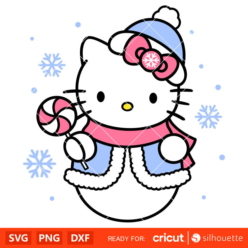 Hello Kitty Snowman Svg, Christmas Svg, Disney Christmas Svg, Kawaii Svg, Cricut, Silhouette Vector Cut File