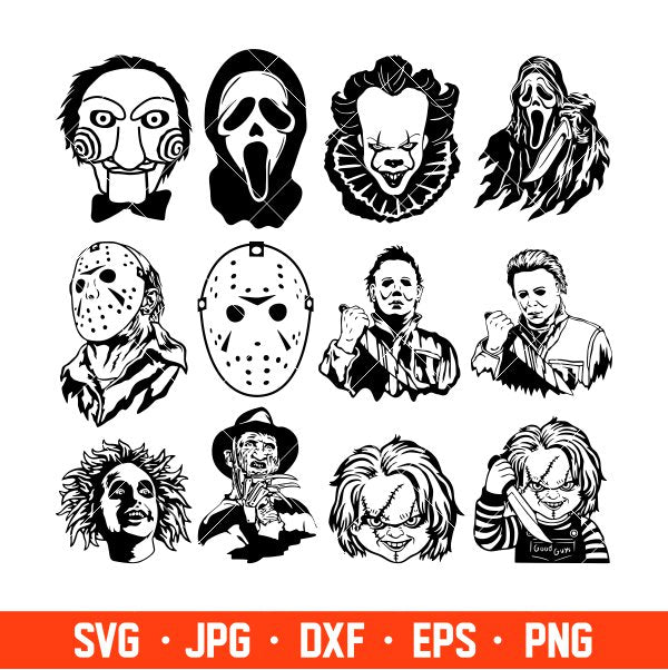 Horror Characters Bundle Svg, Halloween Svg, Horror Movie Svg, Cricut, Silhouette Vector Cut File