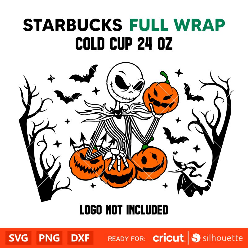 Jack Skellington Halloween Starbucks Full Wrap Svg, Halloween Svg, Spooky Season Svg, Trick or Treat Svg, Cricut, Silhouette Vector Cut File