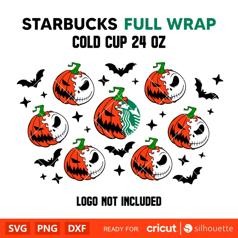 Jack Skellington Pumpkin Starbucks Full Wrap Svg, Halloween Svg, Spooky Season Svg, Trick or Treat Svg, Cricut, Silhouette Vector Cut File