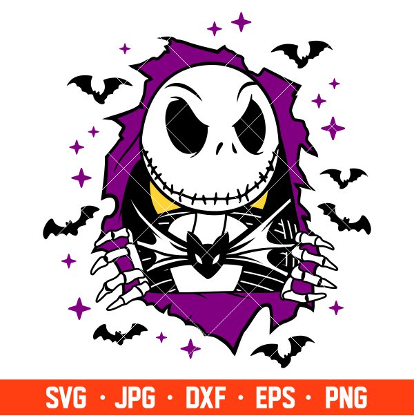 Jack Skellington Svg, Halloween Svg, Spooky Season Svg, Trick or Treat Svg, Cricut, Silhouette Vector Cut File