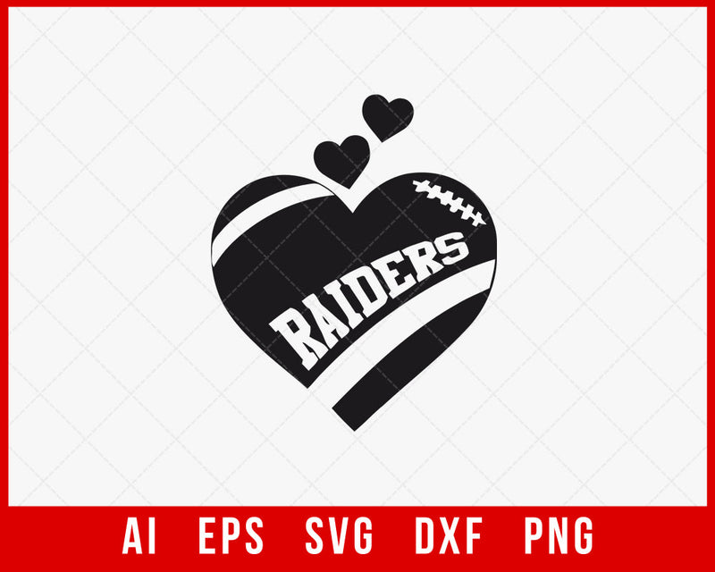 Raiders Football Heart Clipart Silhouette NFL SVG Cut File for T-shirt Cricut Digital Download