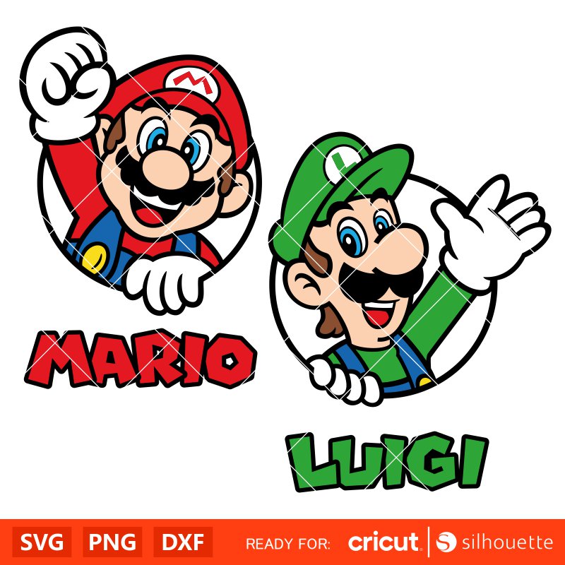 Mario &amp; Luigi Bundle Svg, Mario Characters Svg, Super Mario Svg, Mario Bros Svg, Cricut, Silhouette Vector Cut File
