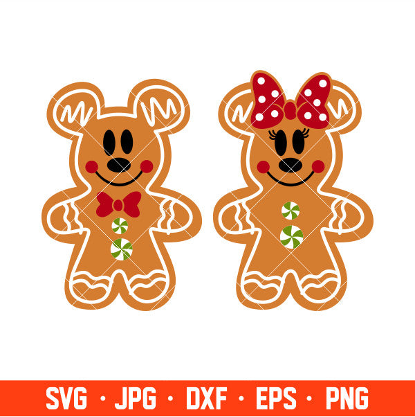 Mickey &amp; Minnie Gingerbread Cookie Svg, Disney Svg, Christmas Svg, Cricut, Silhouette Cut File