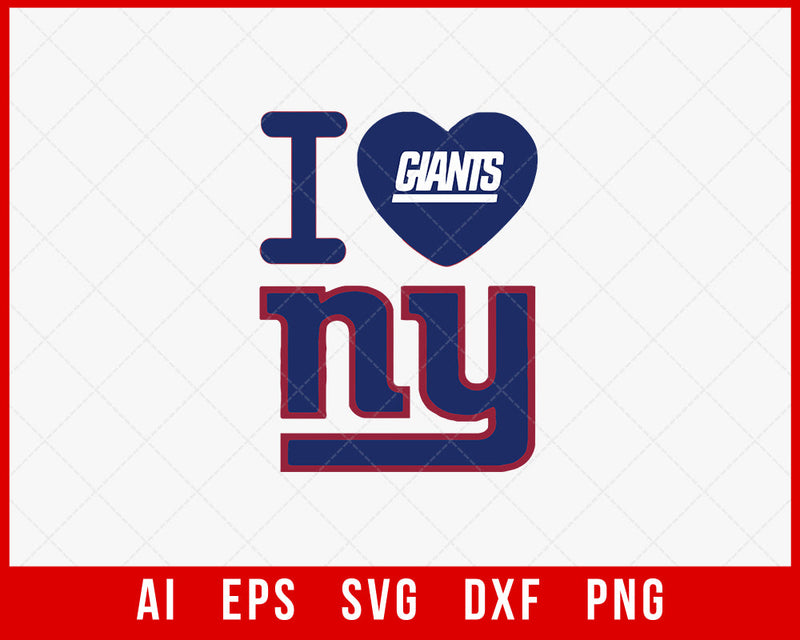 I Love New York Giants Logo T Shirt Silhouette NFL SVG PNG EPS DXF Cut File for Cricut Digital Download