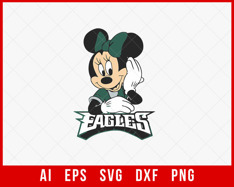 Minnie Mouse with Philadelphia Eagles Logo Clipart Silhouette PNG NFL SVG Cut File for Cricut Digital Download