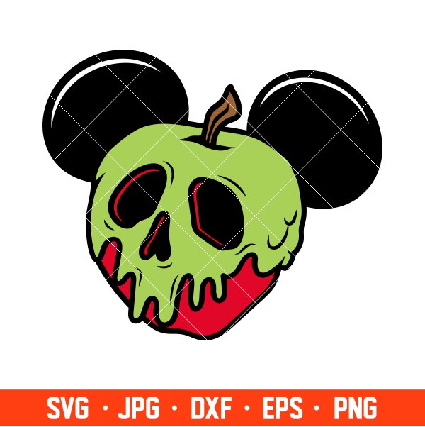 Poison Apple Mickey Svg, Halloween Svg, Evil Queen Svg, Skull Svg, Cricut, Silhouette Vector Cut File