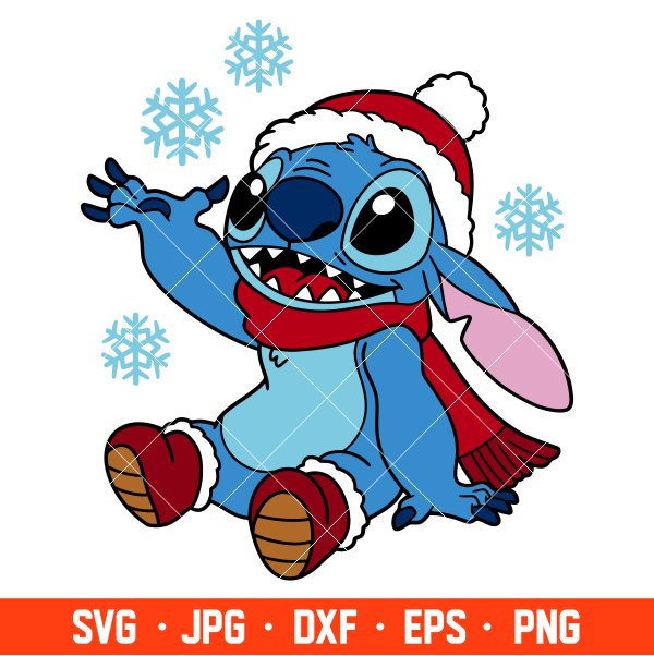 Stitch With Snowflakes Svg, Christmas Svg, Santa Claus Svg, Lilo &amp; Stitch Svg, Cricut, Silhouette Vector Cut File