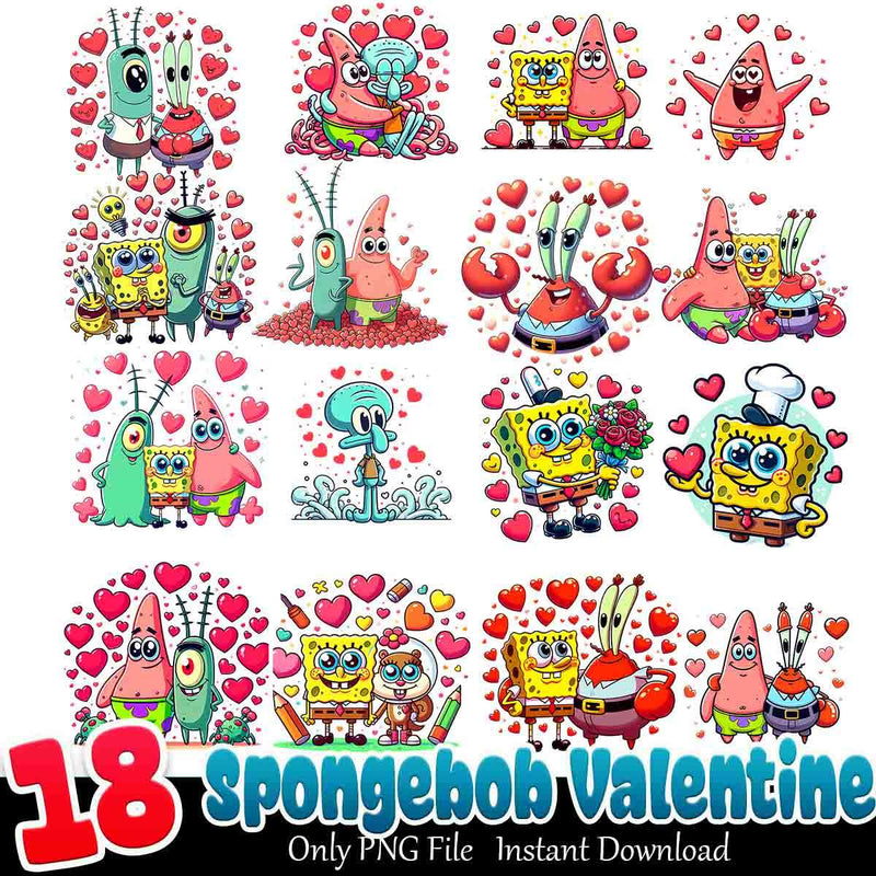 Spongebob And Friends Love Bundle PNG 18+ Spongebob Hearts PNG Instant Download