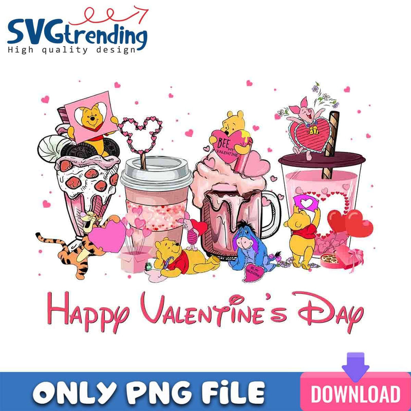 Valentine Latte Pooh PNG Coffee Valentine PNG Instant Download