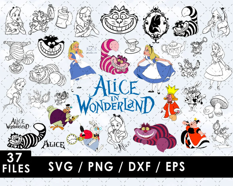 Alice in Wonderland SVG Files for Cricut and Silhouette, Alice in Wonderland Clipart & PNG Files