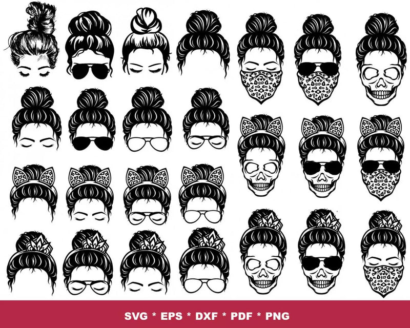 Messy Bun SVG Files for Cricut / Silhouette, Mom Life Clipart & PNG Files