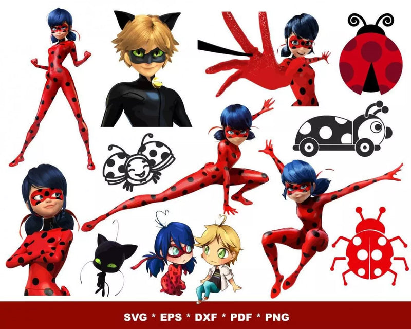 Miraculous Ladybug SVG Files for Cricut and Silhouette, Cat Noir Clipart & PNG Files